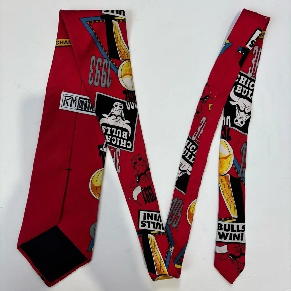 Rm Style Chicago Bulls NBA Red Silk Neck Tie 3 Peat Champions Vintage 1993 USA